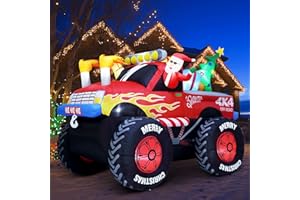 Funflatable 8.5 FT Santa in Monster Truck Christmas Inflatables Outdoor Decorations, Christmas Blow Up Santa Claus Yard Decorations for Garden Lawn Xmas Decor
