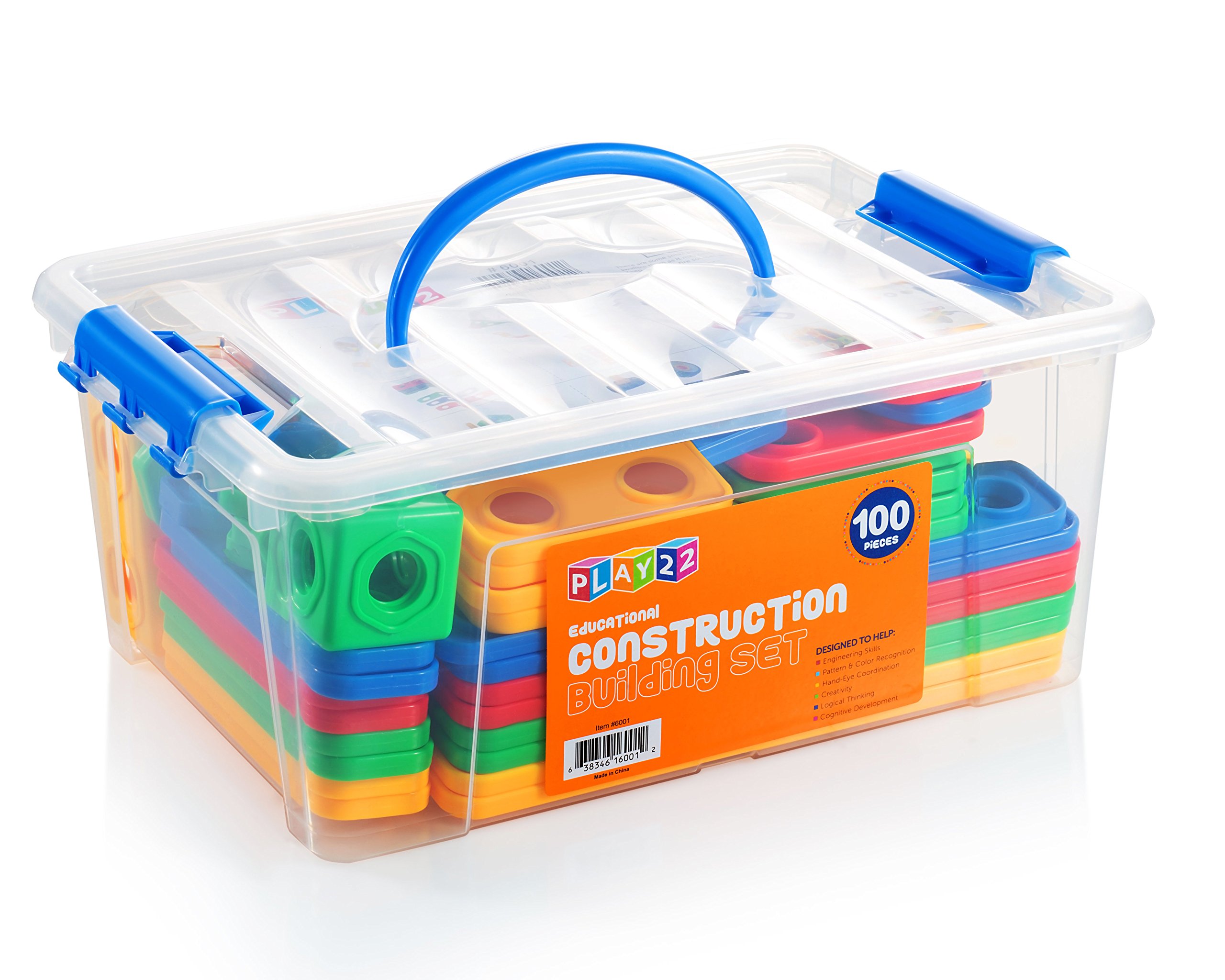 Play22 100Pc Building Blocks for Toddlers Stem Toys - Building Take Apart Toys for Boys and Girls Ages 3 4 5 6 7 8 9 10 - Educational Toys Set with Nice Storage Box