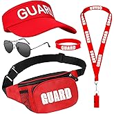 Dreamtop 5 Pcs Guard Costume Set - Guard Fanny Pack, Guard Hat, Red Whistle with Lanyard, Sunglasses and Silicone Wristband for Women Men Poor Halloween Party and Beach Dress Up