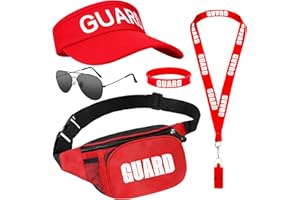Dreamtop 5 Pcs Guard Costume Set - Guard Fanny Pack, Guard Hat, Red Whistle with Lanyard, Sunglasses and Silicone Wristband for Women Men Poor Halloween Party and Beach Dress Up