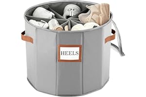 Wensinler Foldable Fabric Shoe Organizer for Closet Round Shoe Storage Box with Clear Lid, Adjustable Divider