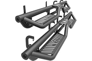 YZONA Crew Cab Running Boards Side Steps Compatible for 2007-2018 Chevy Silverado & GMC Sierra 1500, 2007-2019 Chevrolet Silverado & GMC Sierra 2500 3500 CrewCab Nerf Bar, Two Stairs Design Star Logo