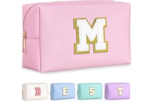 TOPEAST Graduation Gifts for Girls, Preppy Makeup Bag Small Cosmetic Bag Travel Toiletry Bag, Personalized Birthday Gift for Teen Girl, Wedding Bridal Shower Gifts for Bridesmaids (Letter M)