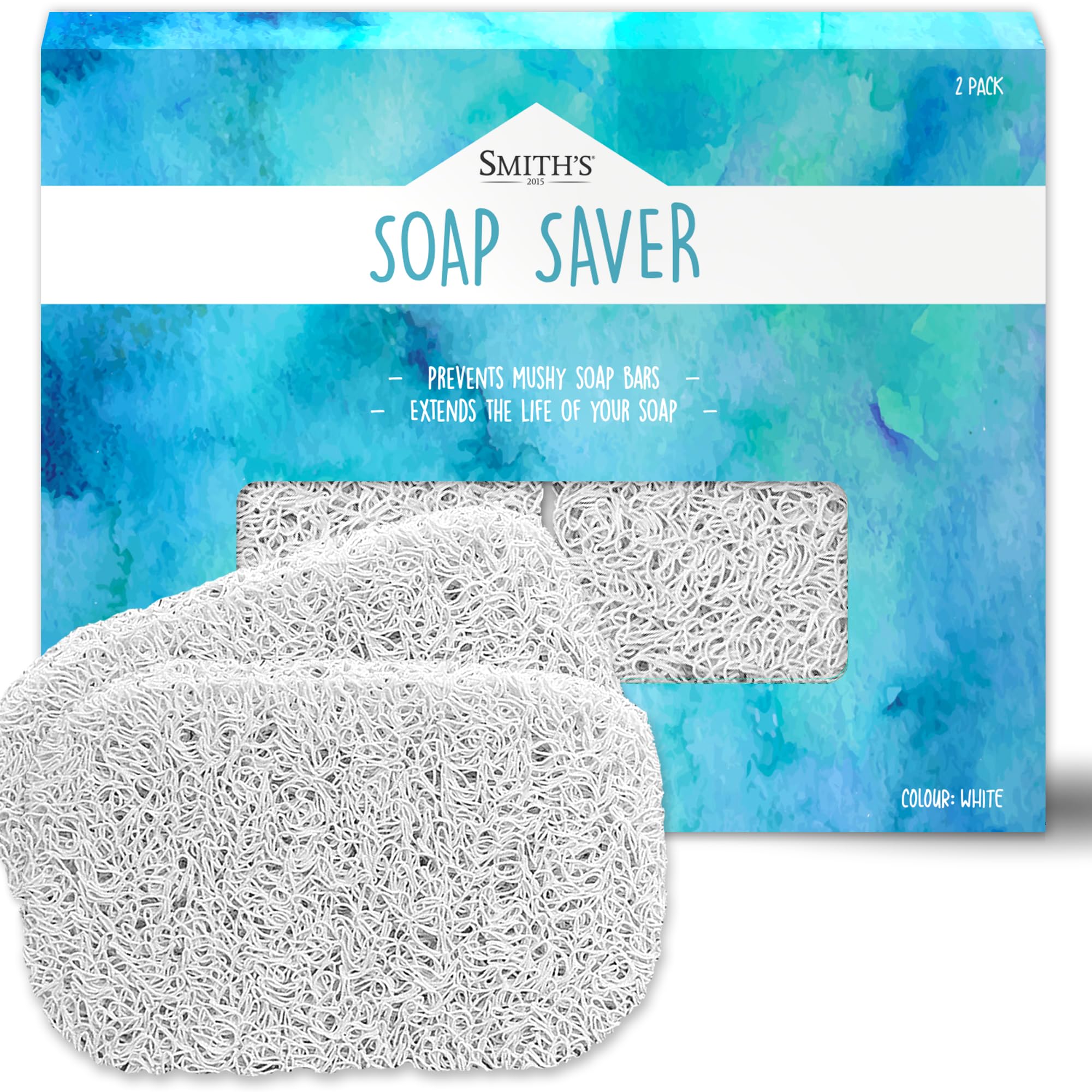 Soap Saver by Smith’s® | Extend Your Soap’s Life | 14 cm (L) x 8 cm (W) x 1.2 cm (H) | White / 2 Pack | 50% Thicker | Enhanced Design | Tested And Free of Harsh Chemicals | Trim To Any Size