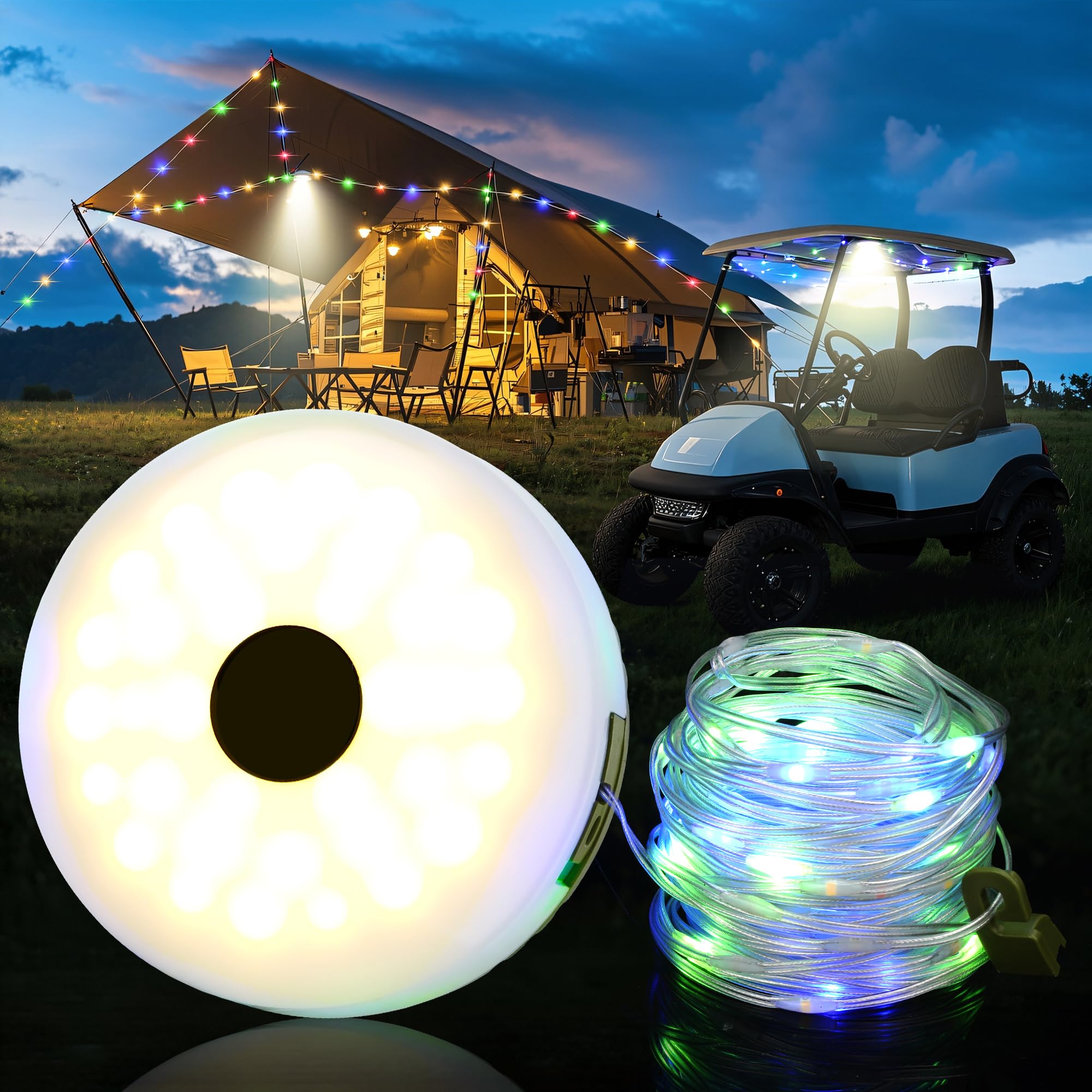 Photo 1 of 10L0L Golf Cart Roof Light with LED Neon Light Strip Kits - 5 Modes & Magnet, USB-C Rechargeable Waterproof Golf Cart Decorative Lights for Yamaha EZGO Club Car Night Golf & Party Decor