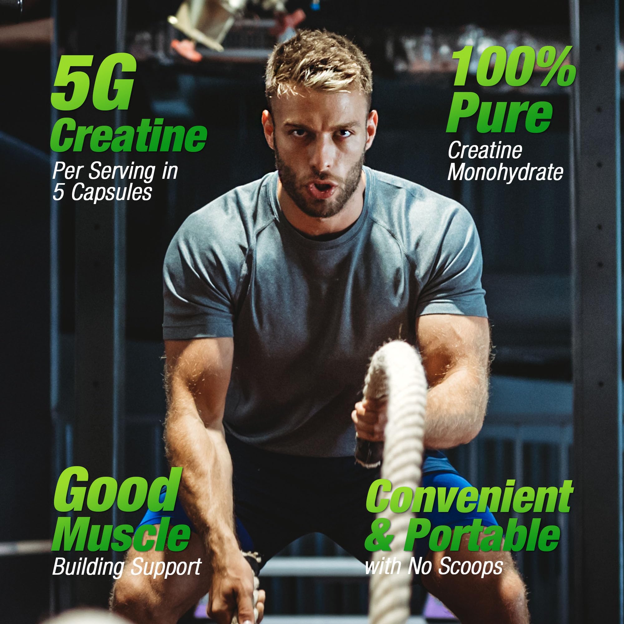 Micronized Monohydrate Creatine, 5000mg Per Serving Creatine Capsules Supplement(40 Servings), for Muscle Growth, Increased Strength, Energy Recovery, Gluten Free for Women and Men