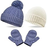 3 Pack Kids Winter Warm Beanie & Mittens Set, Soft Cable Knit Hat For Children's Toddler Baby, Cozy Girls Boys Cap & Gloves