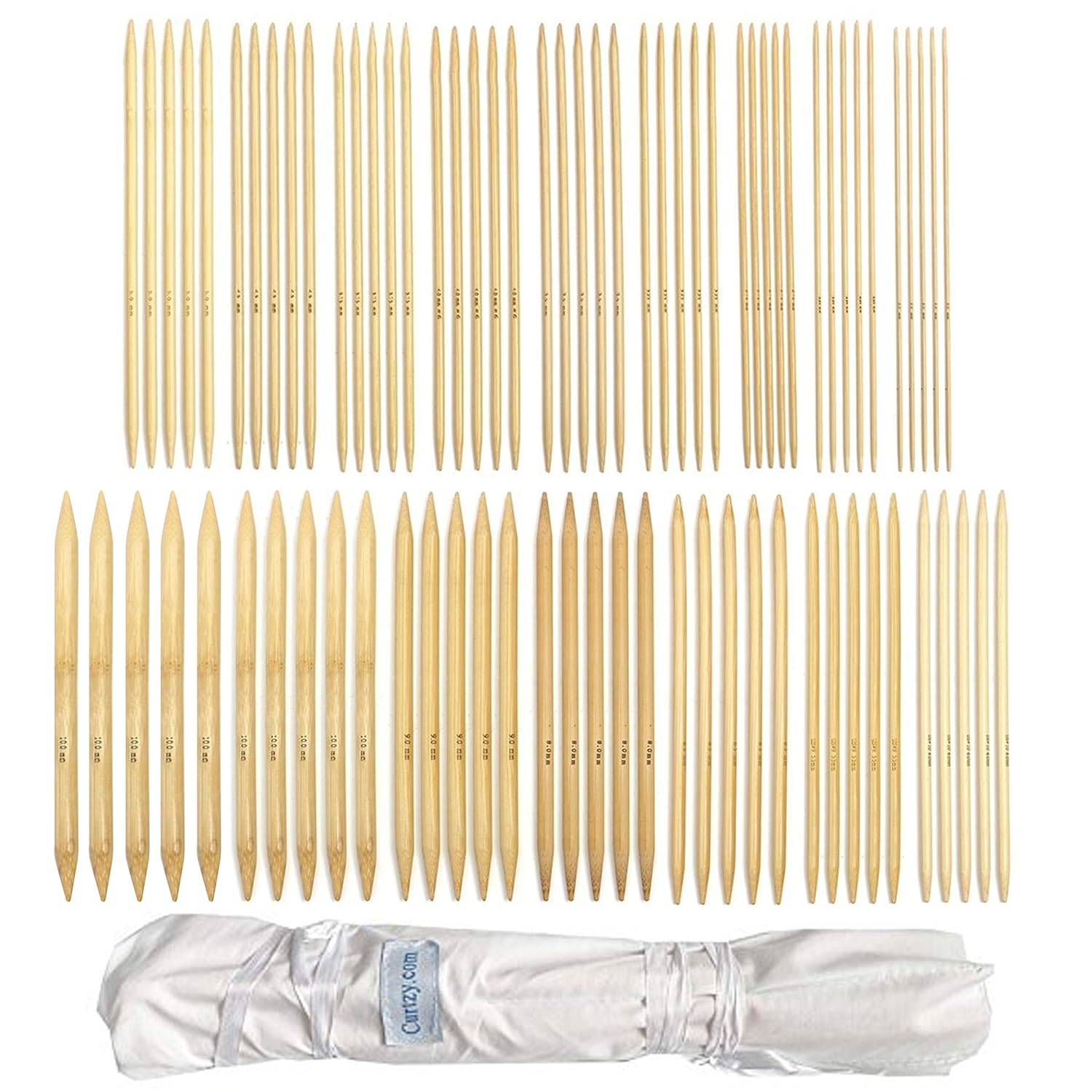 Double Ended Bamboo Knitting Needles Set, 80 Pieces (16 sizes X 5 units