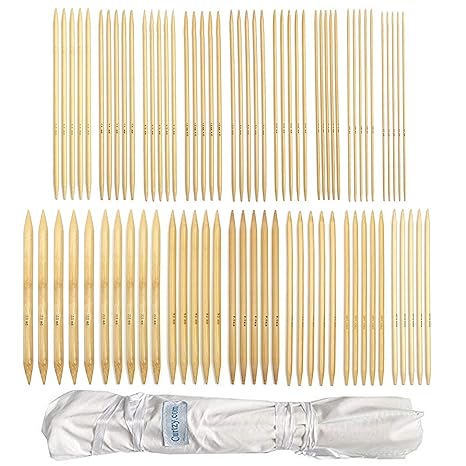 Doppelend Stricknadeln Set, Stricknadeln aus Bambus für Anfänger und Profis, 80 Stücke (16 Größen X 5 Einheiten), 2mm-12mm, 2