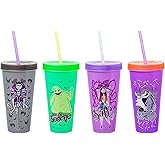 Silver Buffalo Disney Nightmare Before Christmas Character Grid 4 Pack Color Change Plastic Tumbler, 24 Ounces