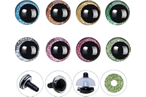 32Pcs 3D Glitter Safety Eyes and Washers for Amigurumi Crochet - Thalinfayi 25mm 8Colors Large Strabismus Safety Eyes Crochet Amigurumi Eyes for Amigurumi, Crafts, Crochet Doll DIY Making Supplies