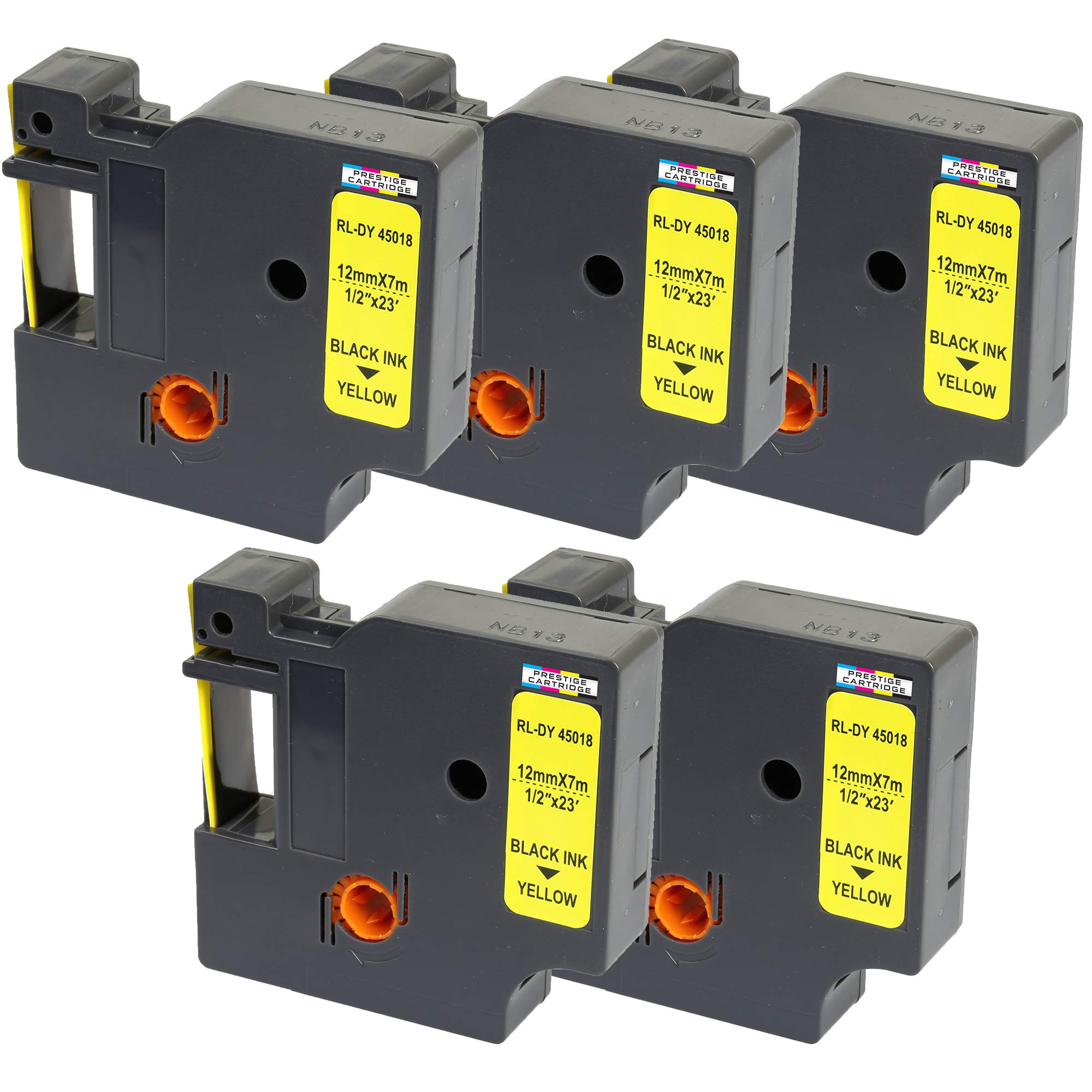5x Compatible Tapes D1 45018 S0720580 Black on Yellow 12mm x 7m Replacement for DYMO LabelManager LM 160 210D 220P 260P 280 360D 420P 450D 500TS PnP MobileLabeler LabelPoint LabelWriter LW 400 450 Duo