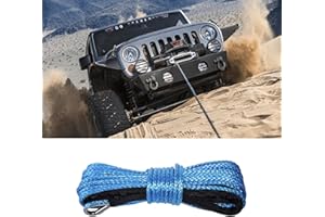 Alieemo 1/4'' x 50 Ft Car Synthetic Winch Rope Kit, 10,000LBs Winch Cable Line with Protecting Sleeve and Thimble, Universal Car Accessories for ATV UTV (Blue)