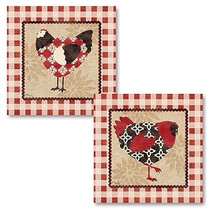 Amazon Com 2 Barnyard Red And Black Chicken And Rooster Kitchen