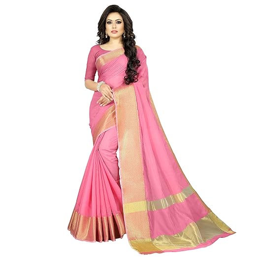 Textile Blended Cotton silk jacaquard Border saree with blouse piece