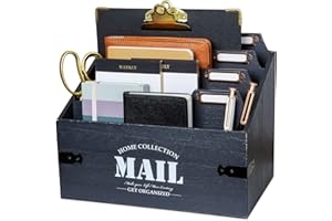 25DOL Mail Organizer XXL Desktop Mail Holder - Wooden Desk Organizer, File Holder and Mail Sorter - 7 x 10.8 Inch Letter Sorter - Rustic Desk Organizers and Accessories, File Folder
