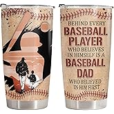 34HD Baseball Dad Tumbler with Lid 20oz Stainless Steel, Behind Every Player Travel Coffee Cup for Father's Day Gift - Birthday Present to Daddy, Him, Grandpa & Husband
