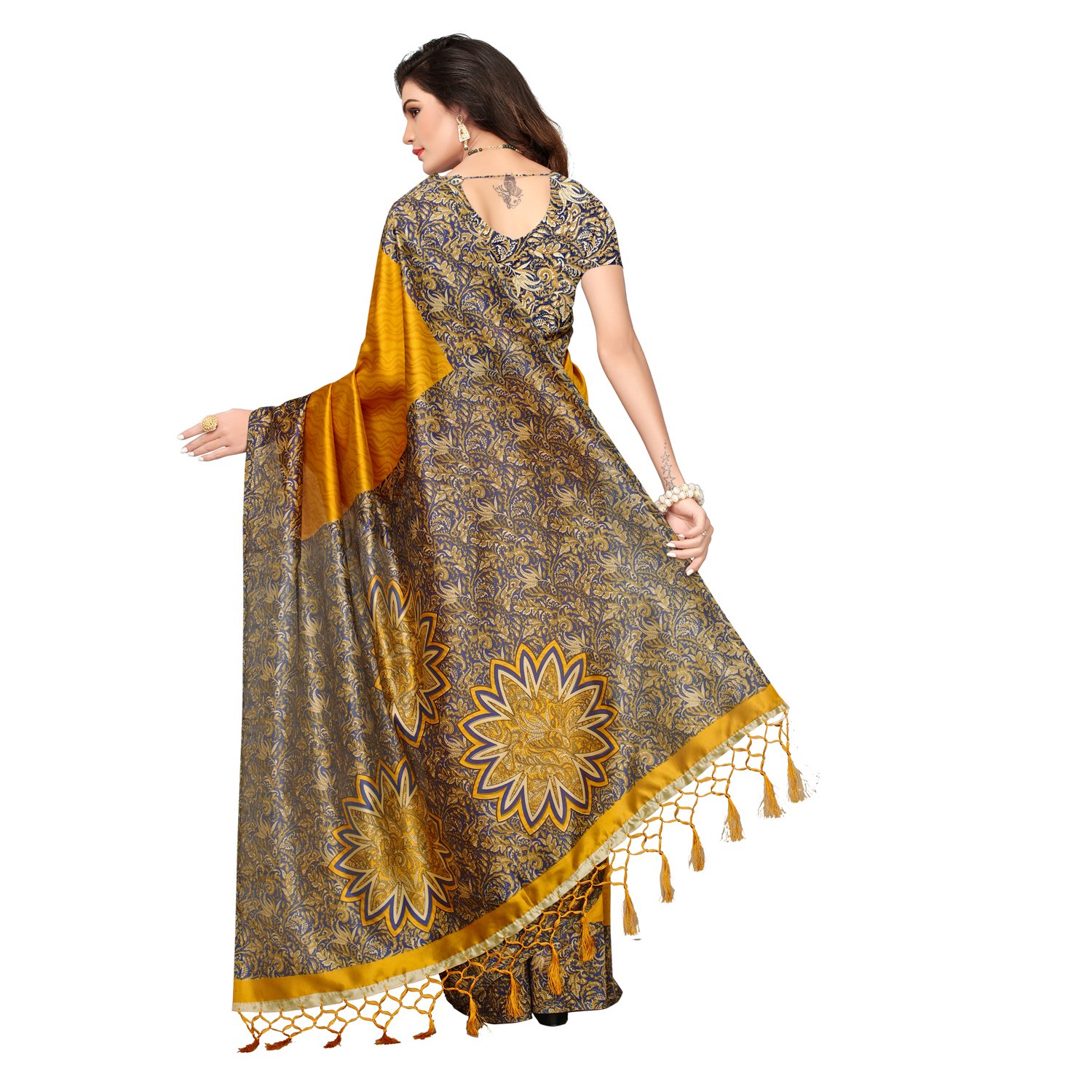 mrinalika fashion women's art silk saree with blouse piece (srja007_yellow)