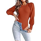 MASCOMODA Long Puff Sleeve Sweaters for Women 2026 Spring Winter Crewneck Knit Ribbed Bodysuit Pullover Tops