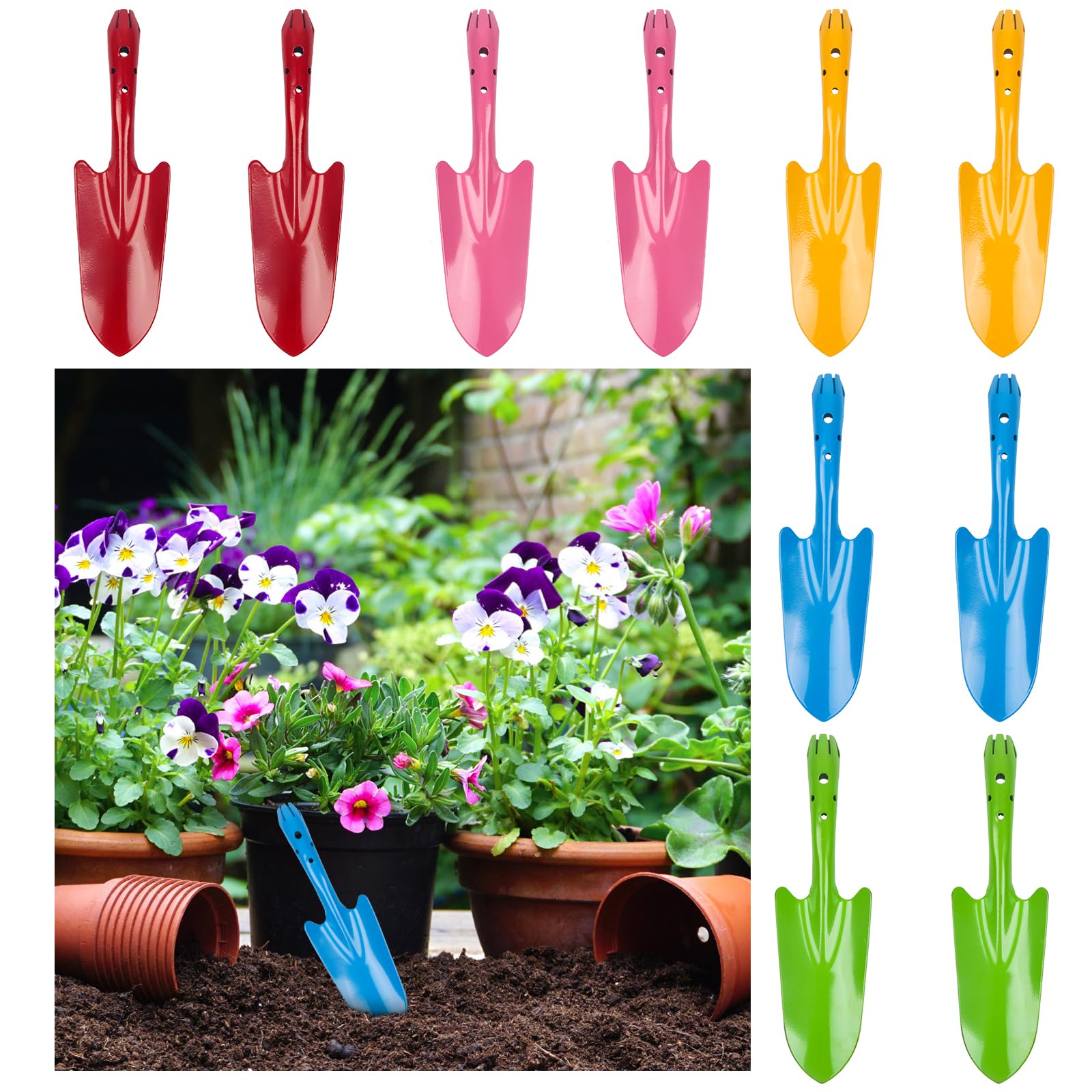 Photo 1 of 10 Pack Mini Colorful Metal Hand Shovel, Kids Teens Adults Trowel Set Garden Tools for Flower Soil Planting Digging Transplanting (11 x 3 Inch)