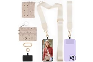 LOUXIFENG Clip and Go Strap for Women - Crossbody Phone Lanyard with Zipper Leather Pouch and Adjustable Phone Chain