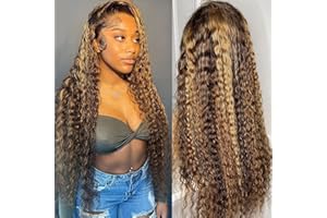 ZLIKE 26inch Water Wave P4/27 Highlight 13x4 HD Transparent Lace Front Wigs Ombre Human Hair Wet and Wavy Curly Glueless Lace Frontal Wigs Pre Plucked with Baby Hair 150% Density
