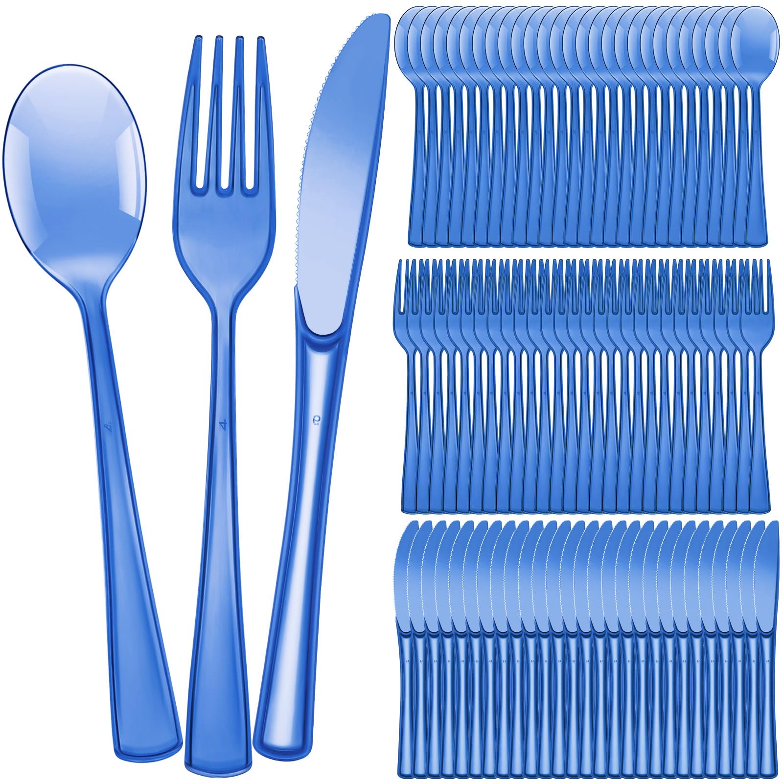 Photo 1 of Minatee 150 Pieces Disposable Cutlery Set Plastic Silverware Heavy Duty Utensil Sets 50 Forks 50 Knives 50 Spoons for Home Office School Party Picnics Restaurant Outdoor Events(Blue)