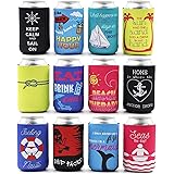12 oz Beach Themed Neoprene Can Cooler Sleeves for Soda, Beer, Beverages (12 Pack)
