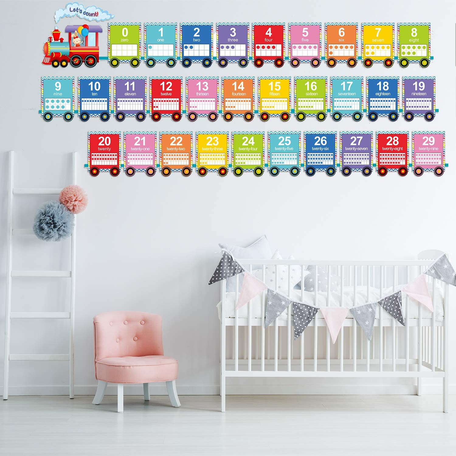 32 Sheets Number Bulletin Board Set Numbers Wall Classroom Decorations Train Bulletin Board Cards Numbered 0-29 with 3 Sheets Adhesive Dots for Playroom Bedroom Nursery Room Decorations - Image 5