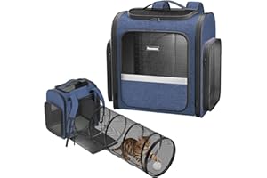 Pawtners Cat Backpack Carrier with Play Tunnel, Expandable Dog Backpack with Breathable Mesh, Pet Carrier Backpack for Small Cats Dogs Up to 18 Lbs, Dog Carrier for Travel Hiking Camping Outdoor Blue