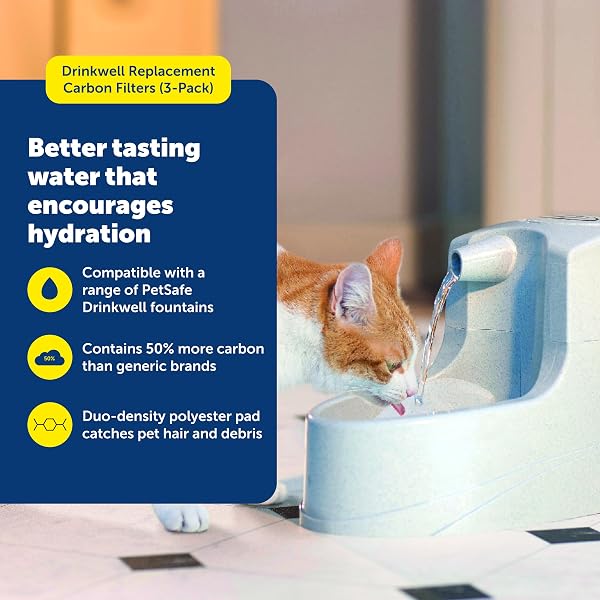PETSAFE DRINKWELL REPLACEMENT CARBON FILTER, DOG AND CAT WATER FOUNTAIN FILTERS, PACK OF 3