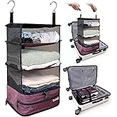 Grand Fusion Stow-N-Go Packing Organizer for Luggage, Portable Hanging Travel Shelves, Carry-On Closet, Hanging Packing Cubes, Collapsible Carry-On Organizer for Cruises & Hotels Burgundy - L