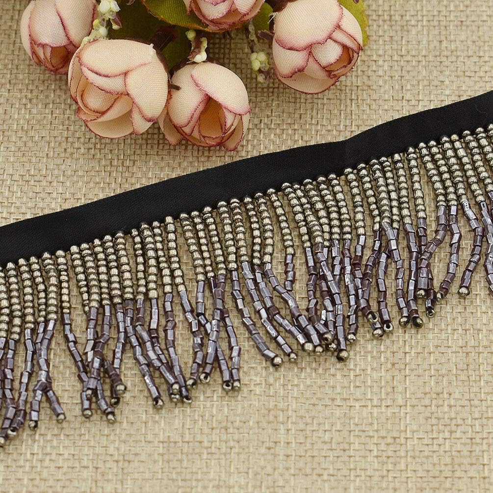 MOPOLIS Fringe Beaded Lace Trimming Embellishment Sewing Wedding Party Clothes Decor | Color - Brown Flower