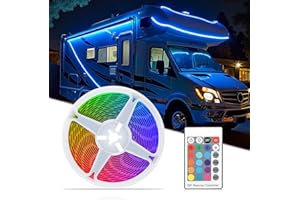 CCBASEBALL 16.4FT RV Awning Lights, 12V Multicolor Camper Awning Lights with Remote Control, Waterproof Rv Led Light Strip for Motorhome Travel,Travel Trailers, Camper, Food Trucks