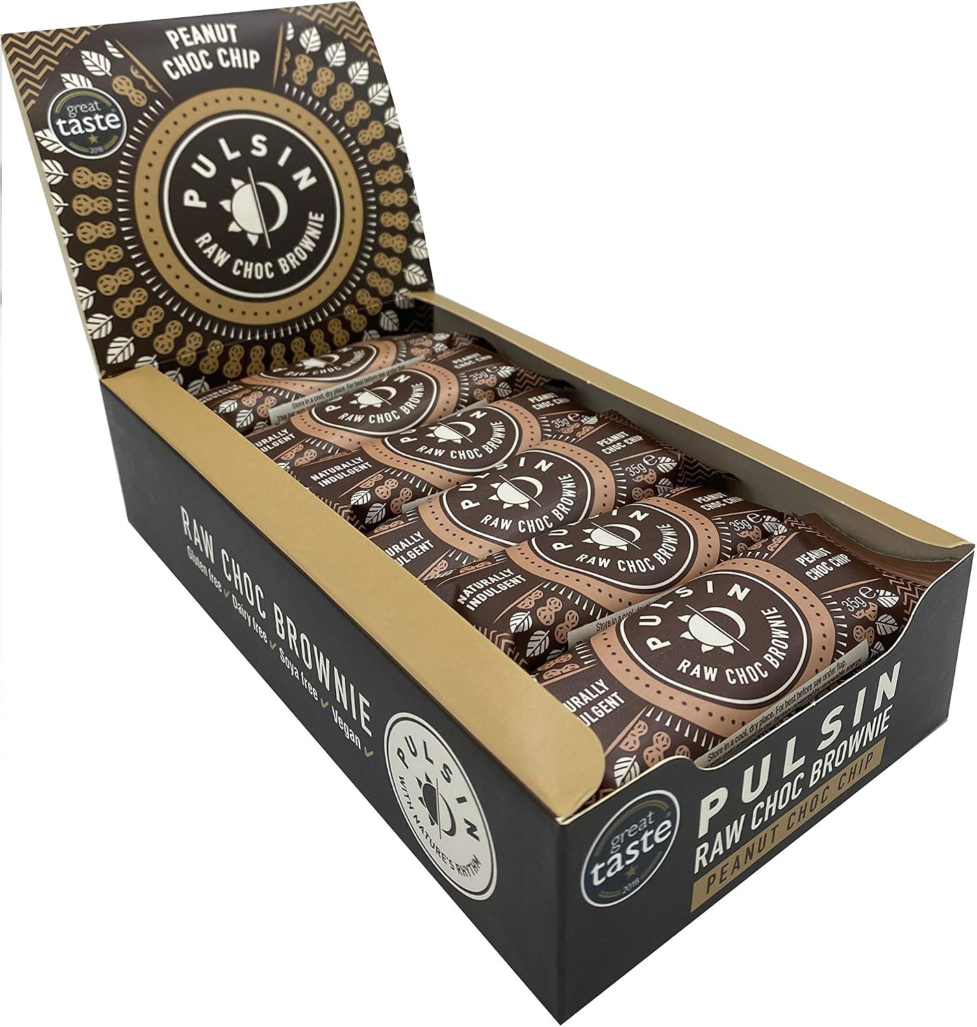 Pulsin, Peanut Choc Chip High Fibre Brownie, 18 x 35g, 5.8g Fibre, 4.7g Protein, 154 Kcals Per Serving, Gluten Free