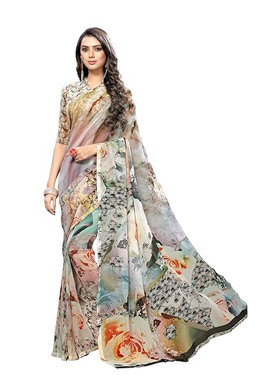 Womens Georgette Digital Printed Saree With Blouse(myraa-21004)