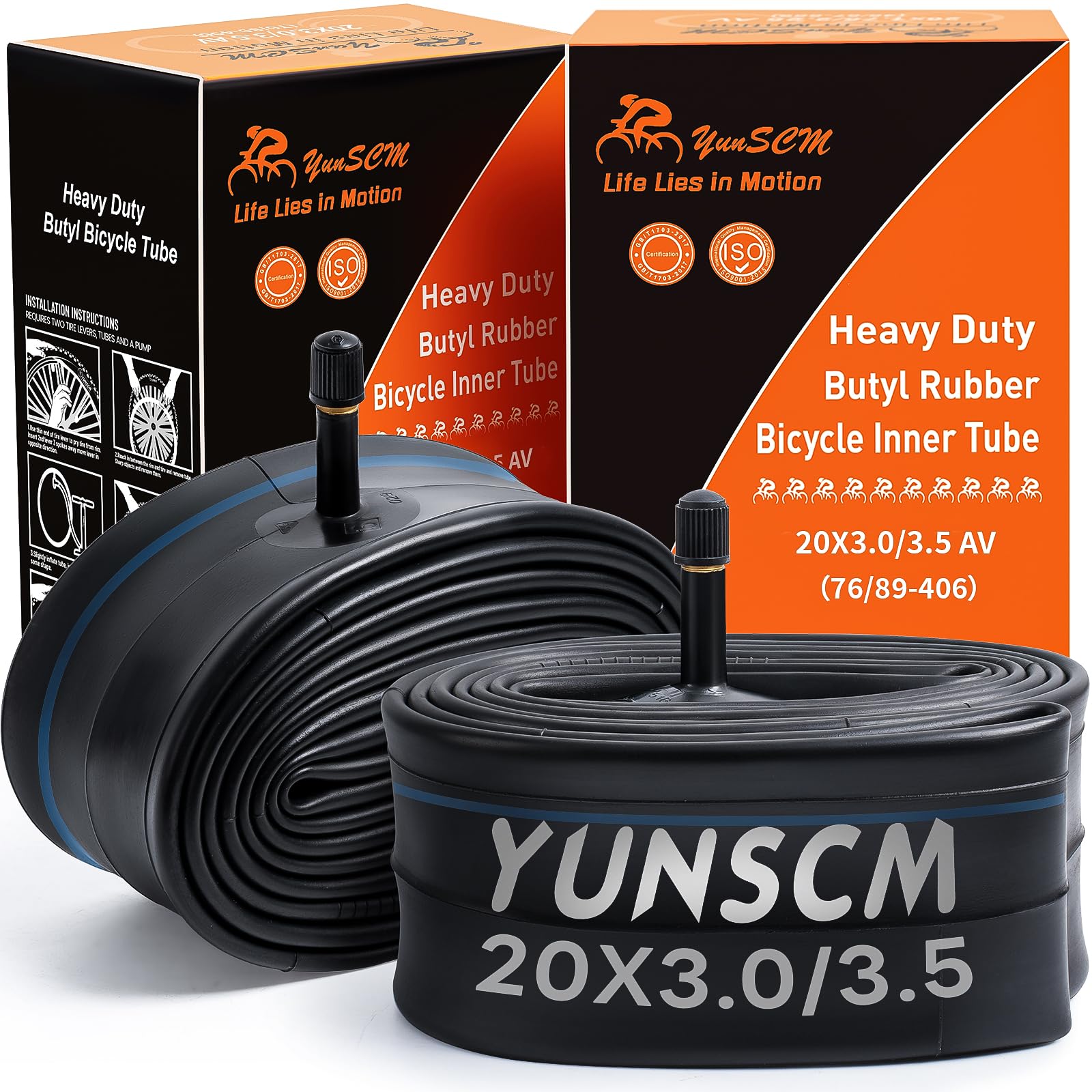 Photo 1 of YUNSCM 2-PCS Heavy Duty 20x3.0 E-Bike Tubes 20" Fat Bike Tubes Scharder Valve 20 X 3 Inner Tubes Compatible with E-Bike 20 X 3.0/3.5 (76/89-406) Bicycle Fat Tire Tubes