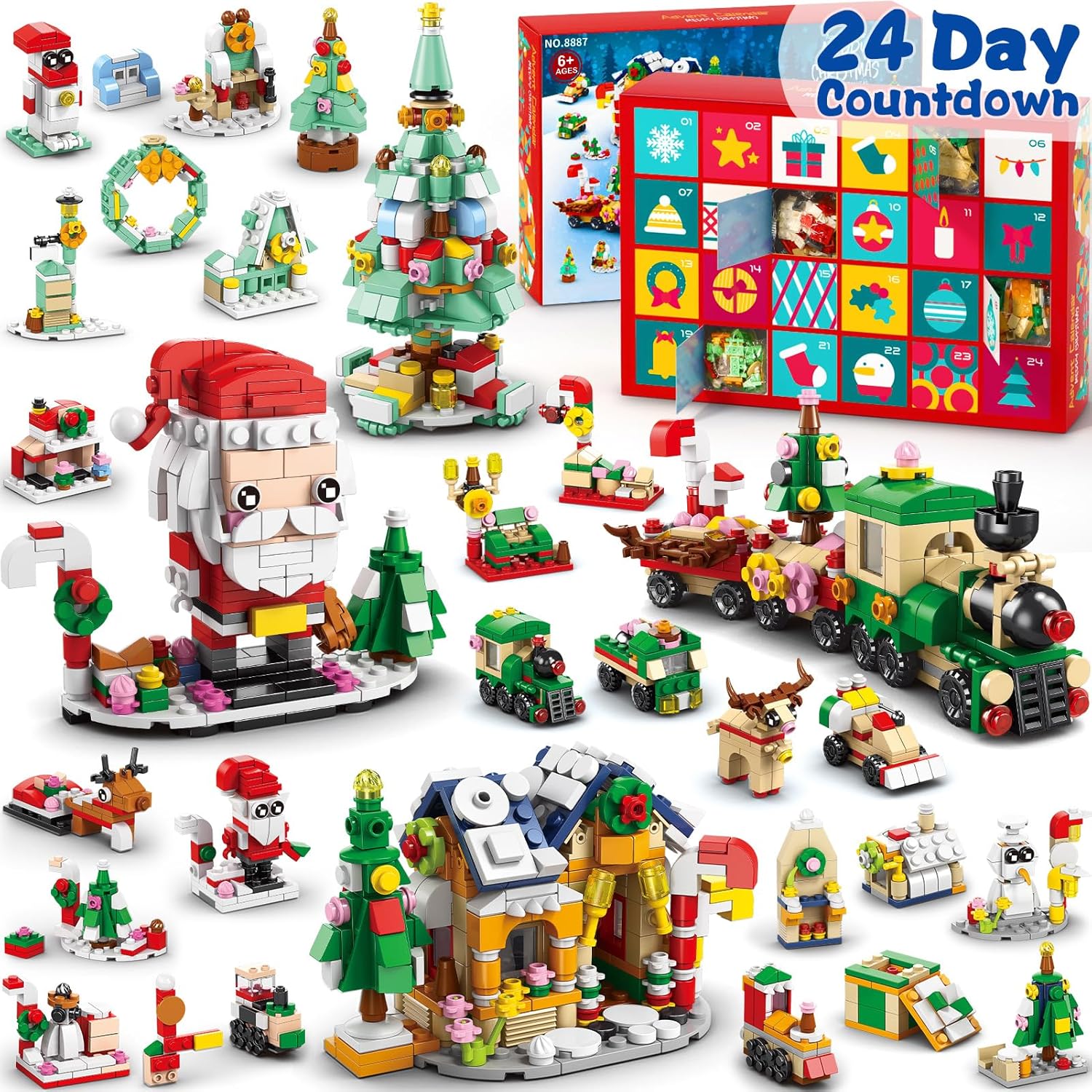 Advent Calendars - Kids Advent Calendar 2023 - Christmas Building Blocks Holiday Gifts for kids Teen 24 Days Surprise Gift Box Christmas Countdown Calendar for Girl Boys 6 in 1 Xmas Building Toys Gift Basket for Age 6+