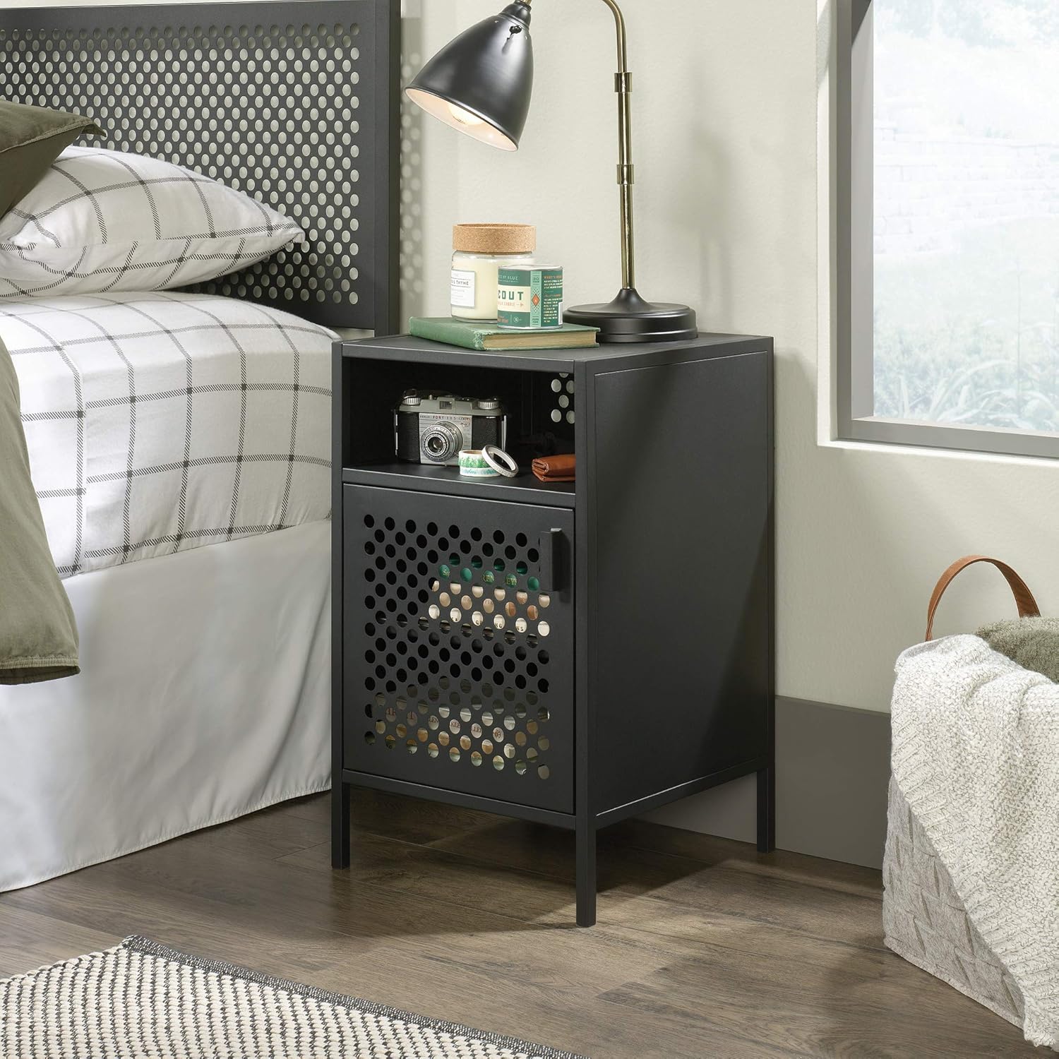 Sauder Boulevard Cafe Night Stand, L: 14.49" x W: 14.96" x H: 24.02", Black Finish: Kitchen & Dining