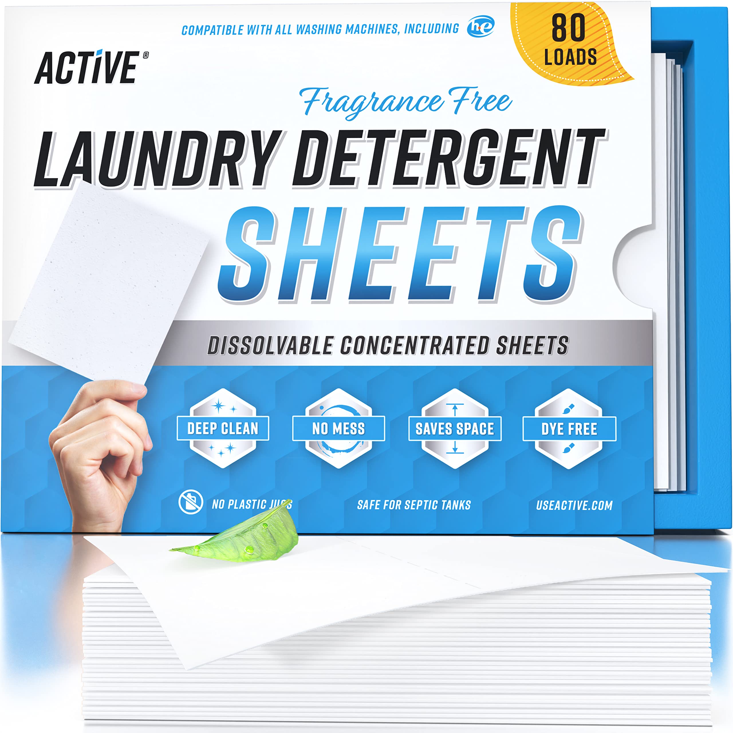 Photo 1 of ***FACTORY SEALED***ACTIVE Laundry Detergent Sheets Eco Washing Strips - 80 Loads, Free & Clear Liquidless Clothes Washer Sheet, Zero Waste Travel Laundry Strip, Dissolvable Space Saving Sheets For HE - Fragrance Free