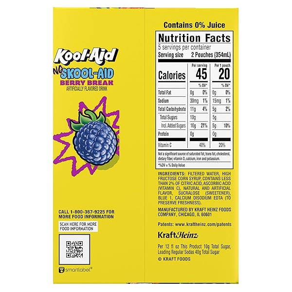 KOOL-AID NO SKOOL-AID BERRY BREAK DRINK, 10 CT BOX, 6 OZ POUCHES