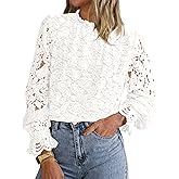 KIRUNDO Blouses for Women Dressy Casual Lace Long Sleeve Tops Mock Neck Ruffle Hem Shirts Fall Fashion Clothes