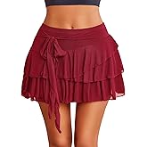 Avidlove Women's Mini Skirt Mesh Flowy Hem Y2K Skirts Multi-Layer Ruffle Trim Lingerie Skirt