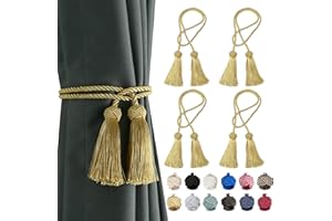 BEL AVENIR 4 Pack Curtain Handmade Tiebacks Decorative Curtain Holdbacks with Tassel (Gold, 4 Pack)