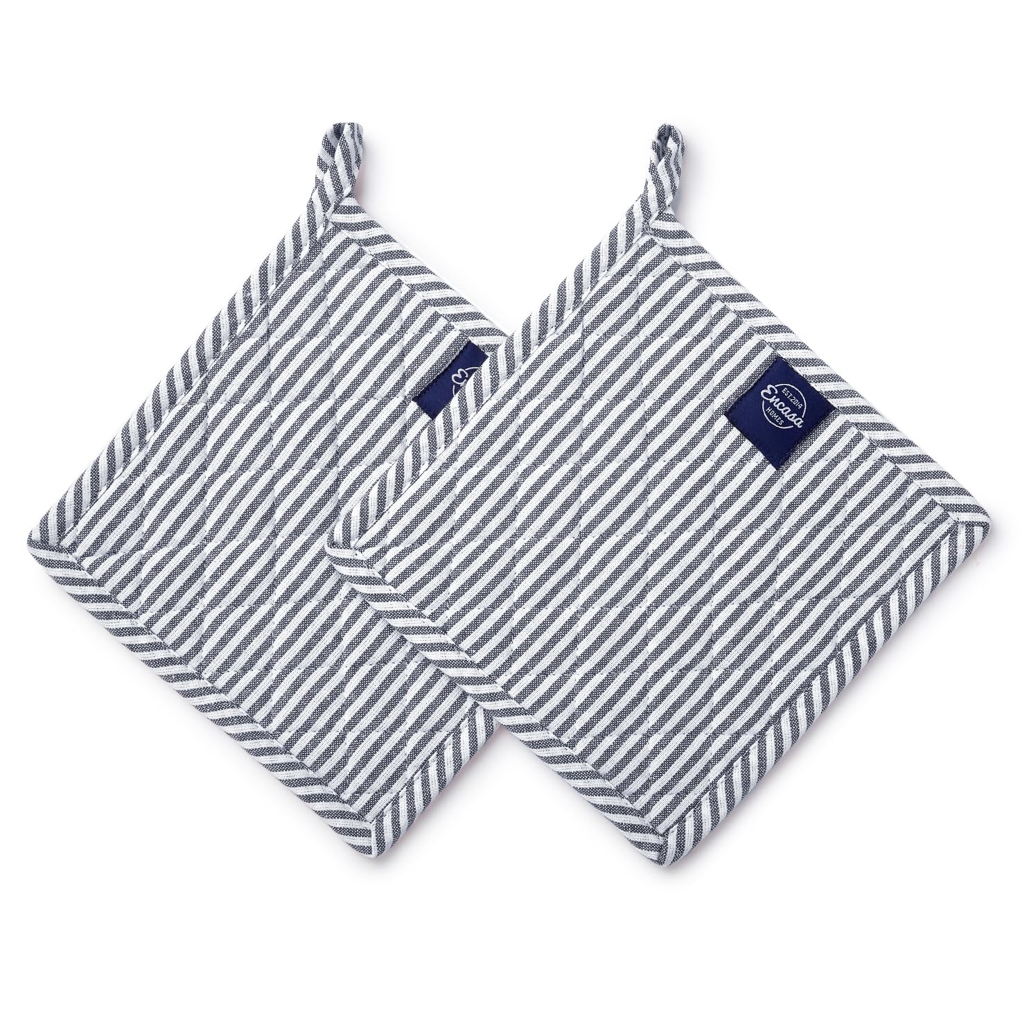 Encasa XO 21 cm Oven Microwave Potholders (2 pc Set) for Kitchen Cooking & Baking - Heat Resistant, Thick & Safe, Protection of Hands from Hot Utensils - Ticking Navy Blue