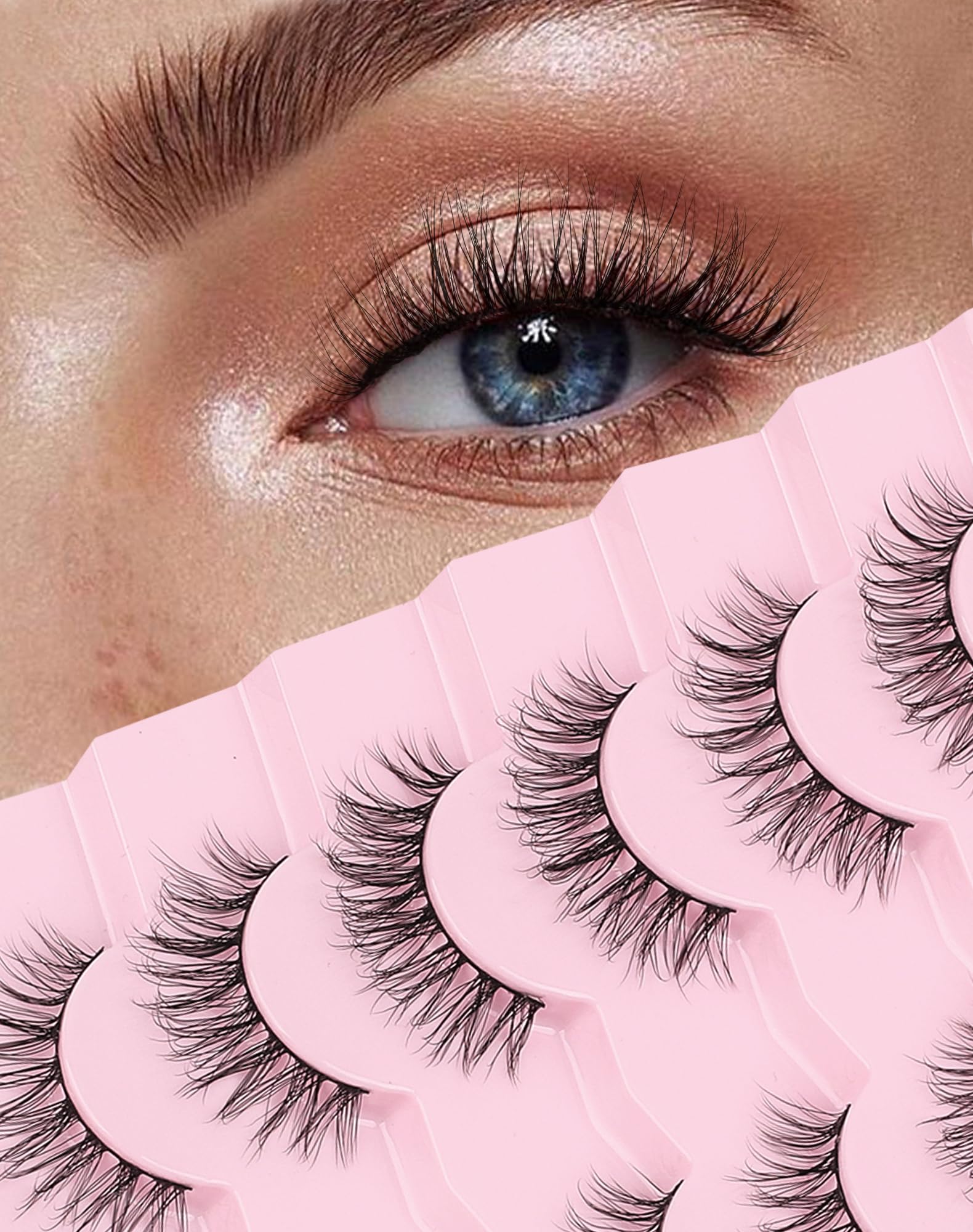 Wispy Lashes Natural Look False Eyelashes Natural Flared Lashes False Fake Soft Fluffy Round Eye Lash Onlyall 7 Pairs D-K38 — image 1