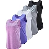 5 Pack Wide Straps Womens Workout Tank Tops, Athletic Sleeveless Shirts for Women, Ladies Exercise Tops for Yoga Tennis