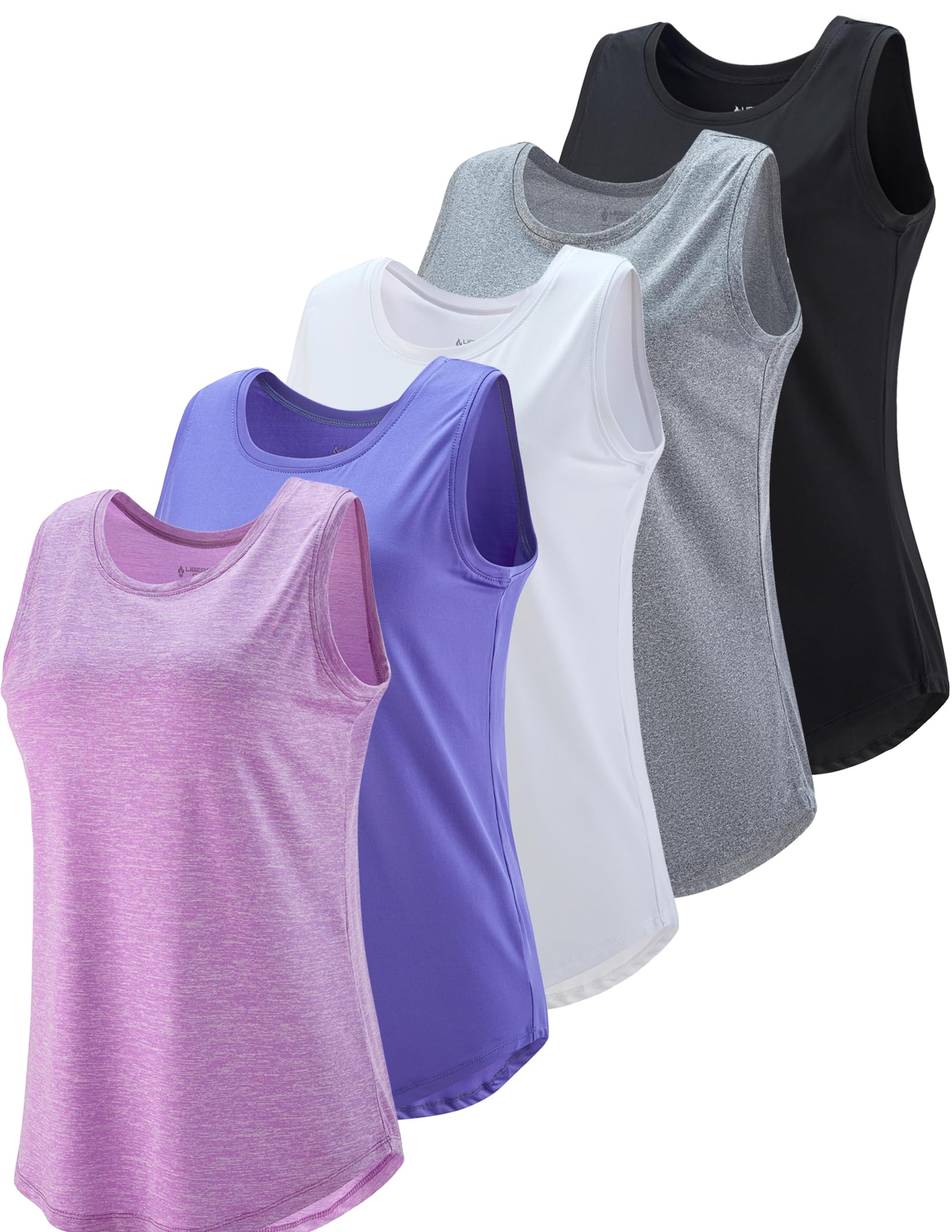 Photo 1 of 5 Pack Wide Straps Women's Workout Tank Tops, Athletic Sleeveless Shirts for Women, Ladies Exercise Tops for Yoga Tennis (Medium)