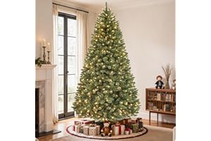 Hykolity 6 ft Prelit Christmas Tree, Artificial Christmas Tree with 250 Warm White Lights, 1032 Tips, Metal Stand and Hinged Branches
