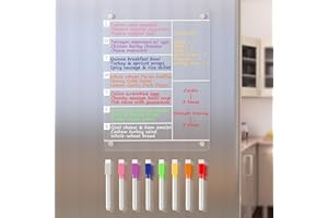 Neatsure Acrylic Meal Planner Magnetic Menu Board for Kitchen Fridge w/ 8 Markers, Clear Refrigerator Weekly Dry Erase Calendar Planning Noteboard to Do/Grocery/Shopping List/Chore Chart/, 12"x9"